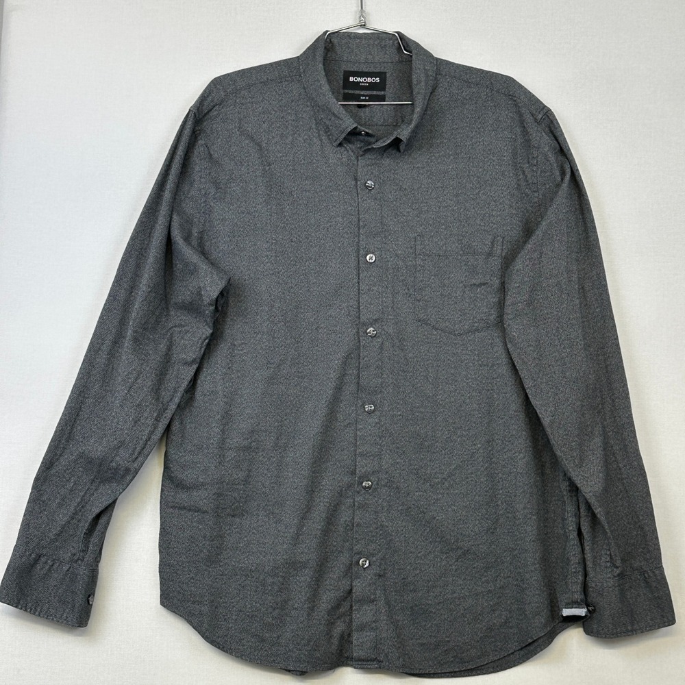 Bonobos‎ Stretch Slim Fit Button Front Shirt Men's Gray Heather XL